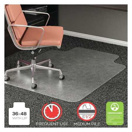 DEFLECTO Chair Mat 36"x48", Traditional Lip Shape, Clear, for Carpet, Thickness: 1/2" CM15113